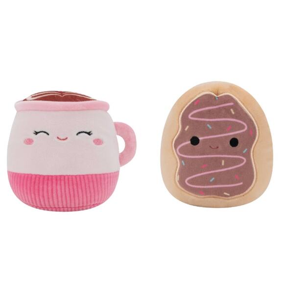 Squishmallows NWT Doy Toys Set of 2 Emily Latte Deja Donut Squeak Crinkle Plush - Picture 1 of 8
